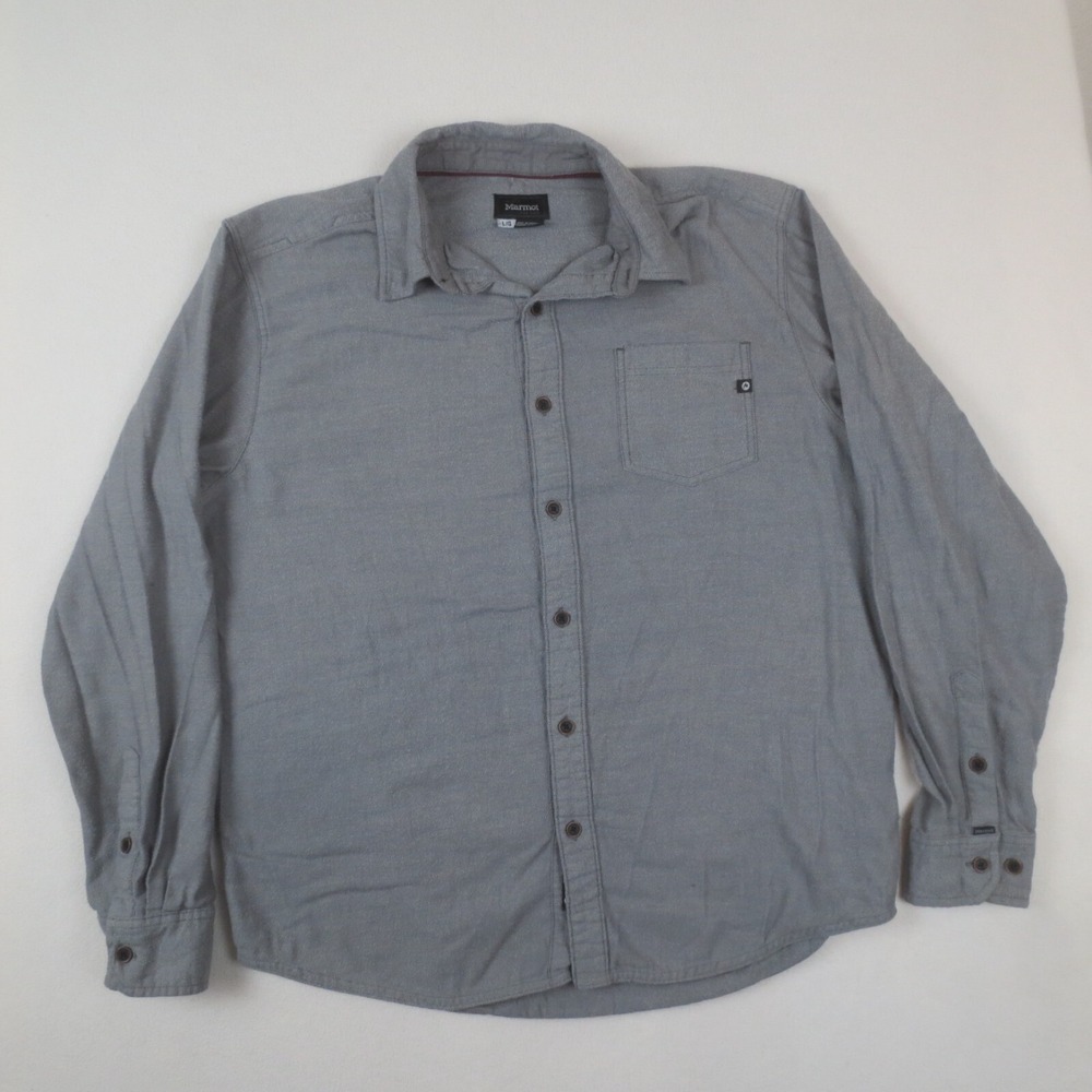 Marmot Shirt Mens Large Gray Flannel Long Sleeve‎ Button Up Outdoors Hiking Camp